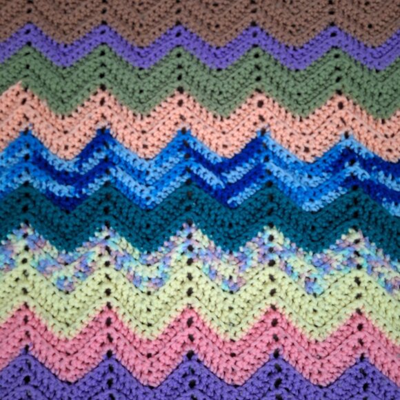 Hand Knit Crochet Multicolour Stripes Blanket - Picture 3 of 7